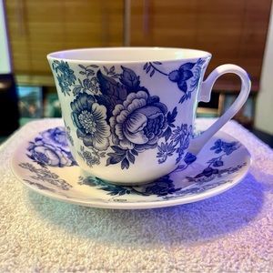 Blue Victoriana 16 oz. Cup & Saucer-fine bone china, made in England 2006